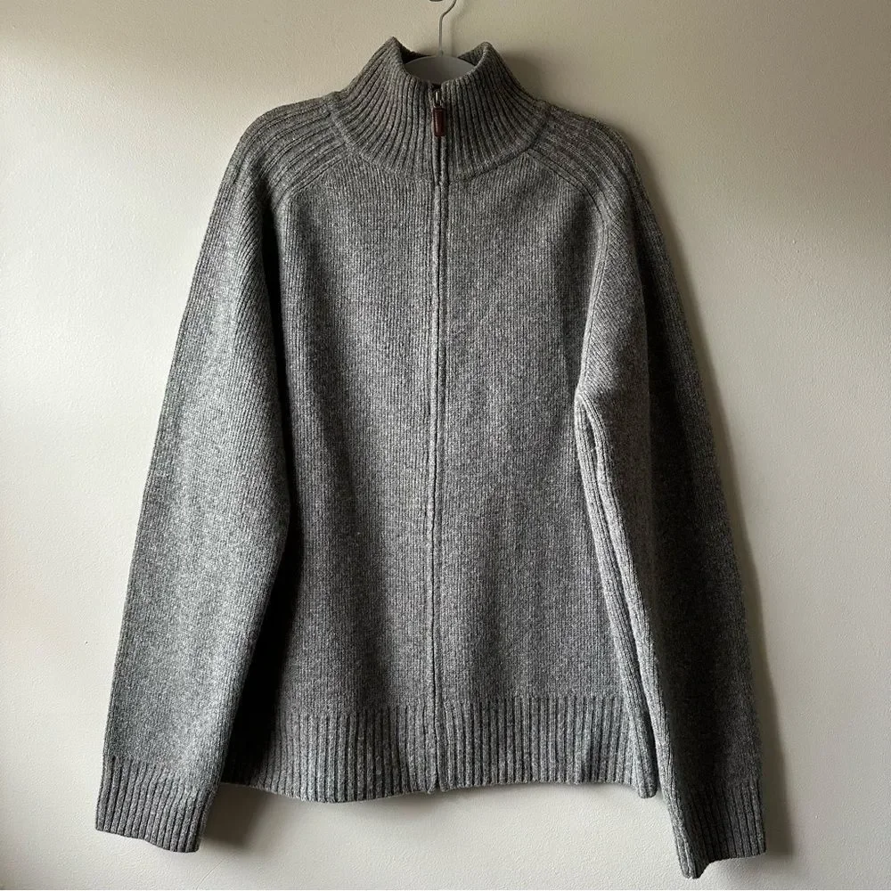 J. Crew Men's Lambs Wool Gray Full-Zip Mock Neck Minimalist Sweater Size XL